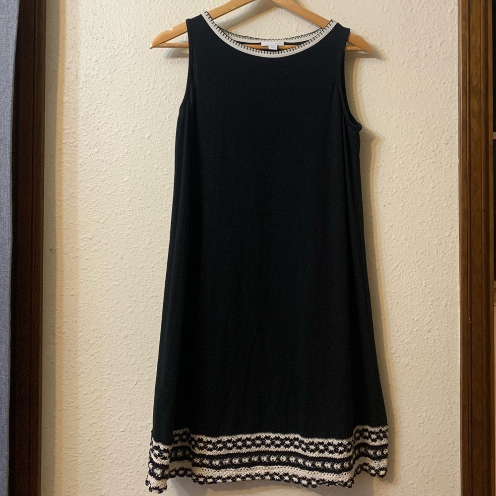 J. Jill Black Sleeveless Dress with Cream Crochet Trim - Small Petite